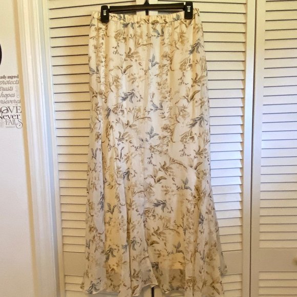 Drew (Anthropologie) Women's Sheer Lined Cream Floral Skirt - M - Picture 6 of 12